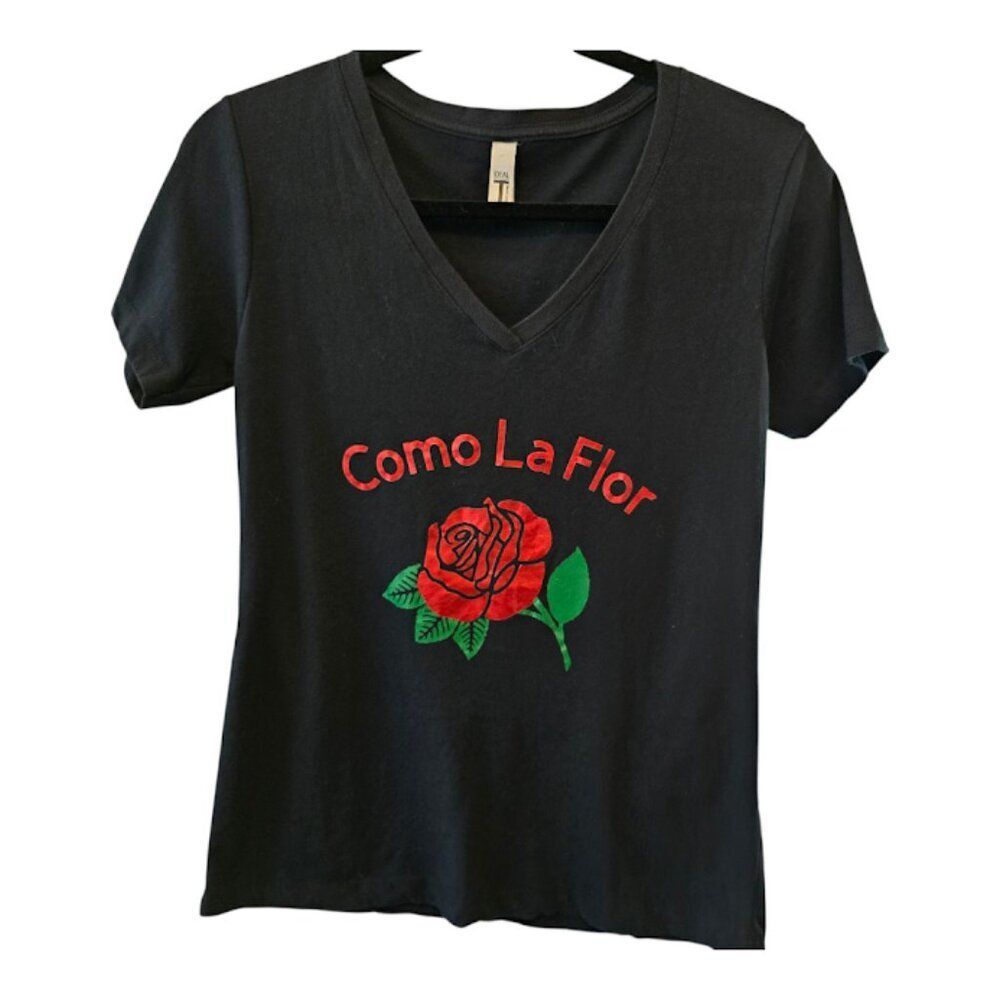 IDEAL COMO LA FLOR WOMENS LARGE TSHIRT SELENA BLACK WITH ROSE GRAPHIC QUEEN